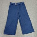 J.Jill  Jenna Striped Linen Wide Leg Crop Pants Denim Blue Small Elastic Waist Photo 1