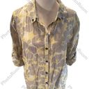 Coldwater Creek Pale Yellow Gray & White Floral Print Button Down Roll Up Sleeve Photo 2