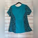 Cherokee heart Leopard Print aqua black Scrub Top nurse medical vet size large. Photo 4