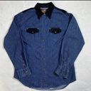 Harley Davidson Womens Harley-Davidson Blue Denim Snap Shirt Black Faux Suede Accents Size M Photo 7