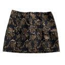 Bebe  Skirt Womens 10 Black Metallic Gold Lace Print Mini A Line Zip Cotton Blend Photo 1