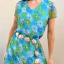 Vintage Blue  Daisy Floral Print Short Sleeve Mini Mod Dress Photo 2