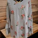 Peach Love California bell sleeve tunic open back striped floral size medium Photo 0