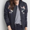 American Eagle Floral Embroidered Black Puffer Bomber Jacket Photo 0