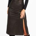 Spanx Leather-Like Midi Skirt Noir A-Line Shiny High-Waist Pencil Mid-Length S Photo 3