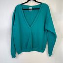 Tultex  Vintage Sweatshirt 90s Deep V Teal Green Large Retro Preppy Photo 5