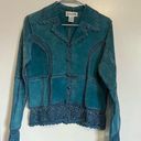 Bagatelle 90s/y2k   blue suede leather patchwork floral crochet jacket size small Photo 0