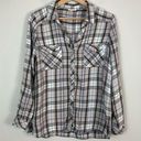 Joie Soft  | Tan and Black Plaid Button Down Long Sleeve Top Size Medium Photo 0