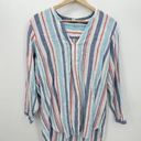 L.L.Bean  Striped Linen Tunic Shirt Long Sleeve V-Neck Coastal Vaca Beach Swim Photo 0