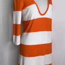 Tommy Bahama  Orange White Striped Deep Plunge V Tunic Stretch Knit Top Small Photo 3