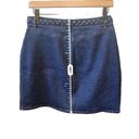Harper  Dark Wash Denim Button Front Cable Trim Mini Skirt Size Medium Photo 4