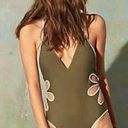 Aerie  Green Flower Cutout Open Back High Cut One Piece Swimsuit M Photo 0