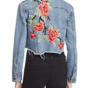 Sunset + Spring Crop Denim Jean Jacket Embroidered Flowers On Back - Size Medium Photo 0