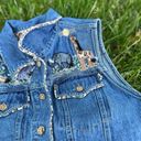 90s / Y2K Denim Vintage Zoo Animal Embroidered Jean Vest Leopard Print Trim Size M Photo 8