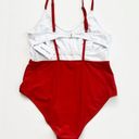 [Meet Curve] Red White Colorblock Open Back One Piece Swimsuit NWT V Photo 3