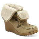 Union Bay Camel Pike Wedge Boot Faux Fur Lining Size 8 Photo 0