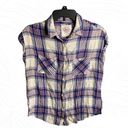 SO Grayish White Red & Blue Plaid Flannel Sleeveless Shirt Wm S Photo 0