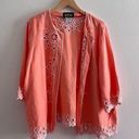 Bob Mackie  Wearable Art Peach & White Embroidered Linen Blend Open Jacket Photo 0