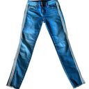 AQUA  women’s skinny raw hem Denim jeans with crinkled legs and side stripe 24 Photo 0