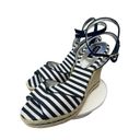 White House | Black Market  Navy White Stripe Rope Wedge size 10M Alexandra 4” Photo 4