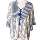 Addie  lace up floral boho print peasant top sz L Photo 0