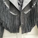 Gallery VTG Leather  Womens Jacket Black Suede Fringe Tassel Crop Boho Medium Photo 5