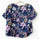 Highline Navy Blue Floral Short Sleeve Blouse Photo 5