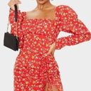 Pretty Little Thing  Red Ditsy Floral Bow Mini Dress Photo 0