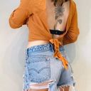 Essue Lace V Neck Crop Top Rust Bell Sleeves Photo 3