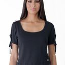 DKNY  Jeans Black Cropped Tie Sleeves Deep Scoop Neck Short Sleeve Tee Small Photo 0