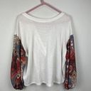 Blu Pepper  White Waffle Knit Blouse Paisley Sleeves And Twisted Back Size Small Photo 0