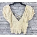 Sim & Sam  Crop Halter Top Beige Linen Blend Puff Sleeve Smocked Size XL Photo 0