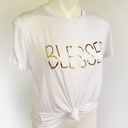 Pretty Rebel  | Metallic Gold "Blessed" Short Sleeve T-Shirt Soft White Sz L Photo 0