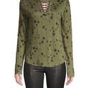 Generation Love  Valentina Long Sleeve Lace Up Tee Star Print Green Extra Small Photo 0