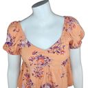 Abound NWOT  Womens XS Coral Floral Print V-Neck Puff Sleeve Peplum Blouse Photo 1