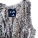 525 America  Luxe Rabbit Fur Open Front  Vest Grey Beige Women's Size M Photo 9