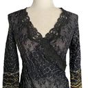 Betsey Johnson Vintage 90s  Sheer Lace Midi Dress L Black Silver Metallic Wrap Photo 1