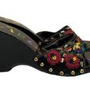 Carlos Santana  Embroidered Black Lacquer Wooden Wedge Slip-On Mules Size 6 1/2 Photo 0