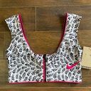 Nike Bikini Top Swimsuit Zipper Crop Party Dots Black White Hot Pink M $56 NEW Photo 0