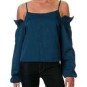 Romeo + Juliet Couture NWT Romeo + Juliet Cold Shoulder Top MEDIUM Ink Blue Ruffle Square Neck Summer Photo 0