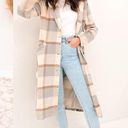 NWT Plaid Long Length Pea Coat Jacket Flannel Preppy Classic Retro Gray Cream XS Photo 5