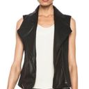 Vince  Black Leather Trim Linen Blend Asymmetrical Vest Photo 2