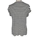 W5  SMALL Black & White Striped Floral Detail Short Rolled Sleeve Tee Top Photo 5