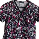 Cherokee  Women Scrub Top XS Black Geometric Medical Uniform Nurse Workwear Photo 5