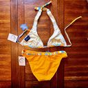 NWT Y2K Buzois Orange White Blue Stripe Halter Top Bikini Set Size Large Photo 6