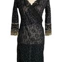 Betsey Johnson Vintage 90s  Sheer Lace Midi Dress L Black Silver Metallic Wrap Photo 0