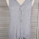 Rachel Zoe  100% Linen Button Front Tie Bottom Tank Top Blue/White Stripe-Large Photo 0