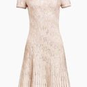 St. John  Inlay Sequin Trellis Knit Fit & Flare Dress Cream Metallic Gold 14 NWOT Photo 4