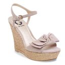 Guess Taupe and Gold Woven Platform Wedge Sandals with Bows Photo 0