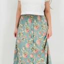 vtg robin egg blue french countryside button down midi skirt floral size s Photo 4